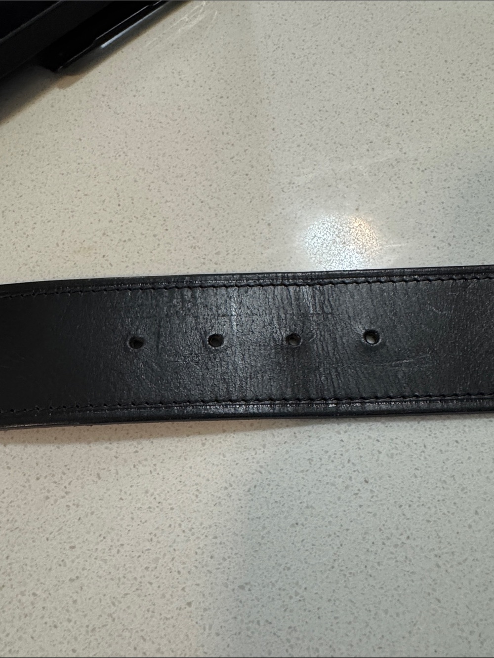 Vintage black leather belt with brass buckle & gold circles- small (as is scuff) - Picture 11 of 16